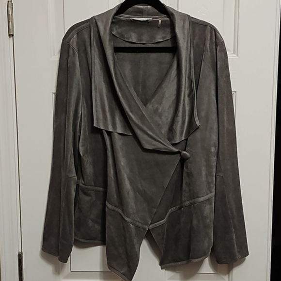 Soft Surroundings Faux Suede Microfiber Wrap Style Jacket Coat XL Gray - Picture 3 of 9